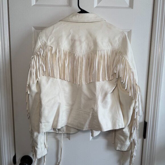I Heart Ronson Faux Leather White Jacket with Fringe - Picture 2 of 4